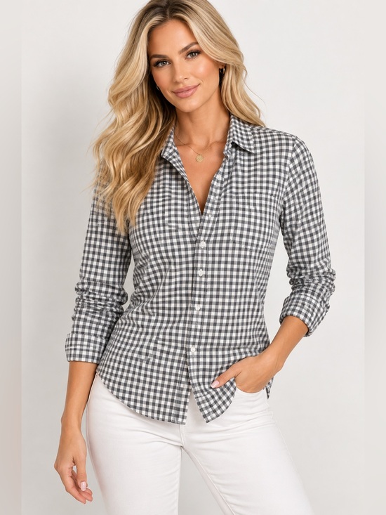 Frank & Eileen Tops - Frank & Eileen Barry Gray and White Gingham Button-Down Shirt Size Small